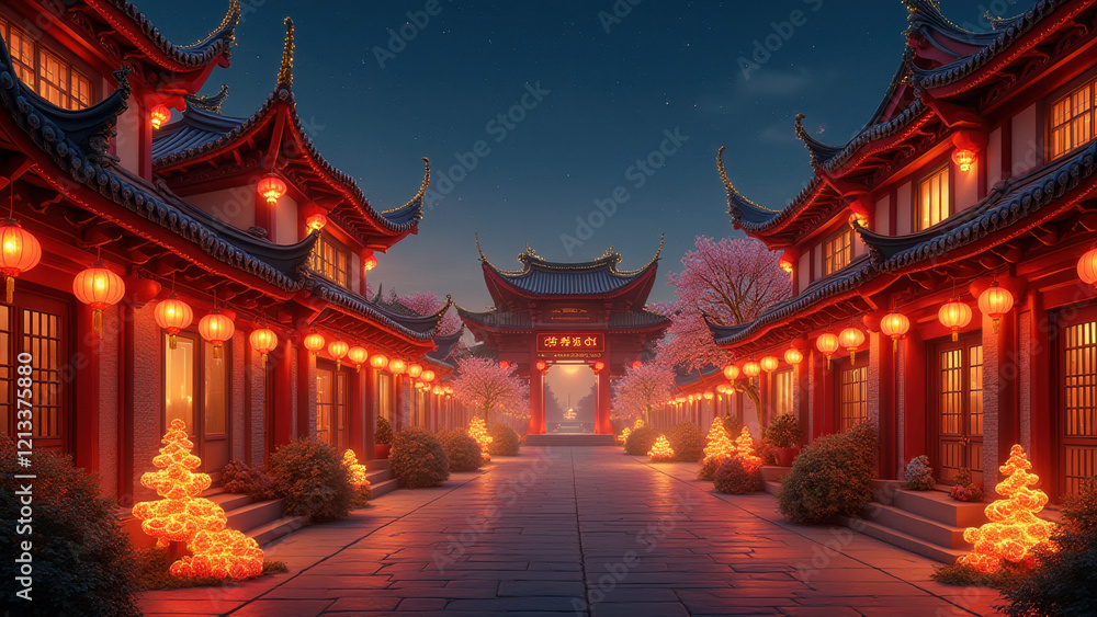 Lantern-Lit Chinese Street at Dusk - Atmospheric imagery Lantern-Lit Chinese Street at Dusk - Atmospheric imagery