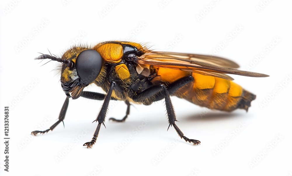 Close-up of a yellow and black insect on white background. Close-up of a yellow and black insect on white background.
