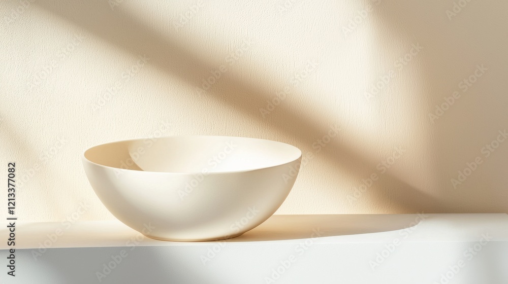 Elegant Ceramic Bowl on Minimalist Wooden Surface with Soft Light Elegant Ceramic Bowl on Minimalist Wooden Surface with Soft Light