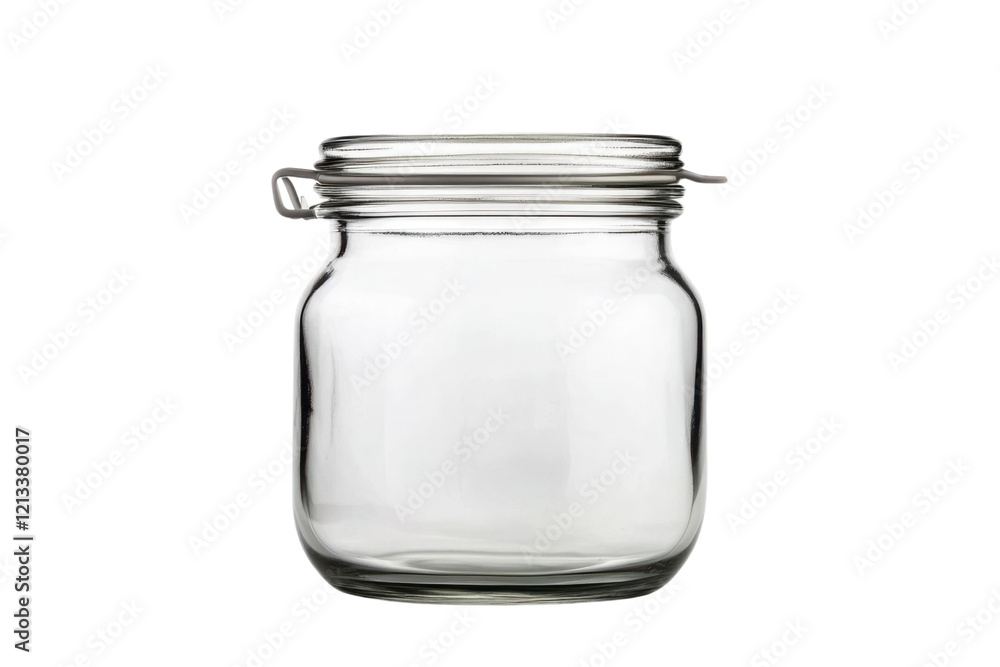 One empty glass jar isolated on white PNG One empty glass jar isolated on white PNG