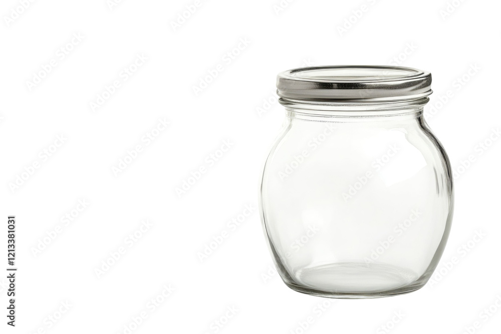 One empty glass jar isolated on white PNG One empty glass jar isolated on white PNG