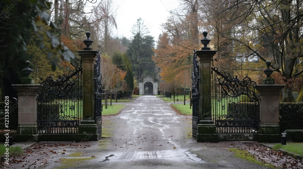 Iron Gate: A substantial wrought iron gate with detailed designs, offering both security and aesthetic appeal, typically weighing several hundred pounds.
Iron Gate: A substantial wrought iron gate with detailed designs, offering both security and aesthetic appeal, typically weighing several hundred pounds.