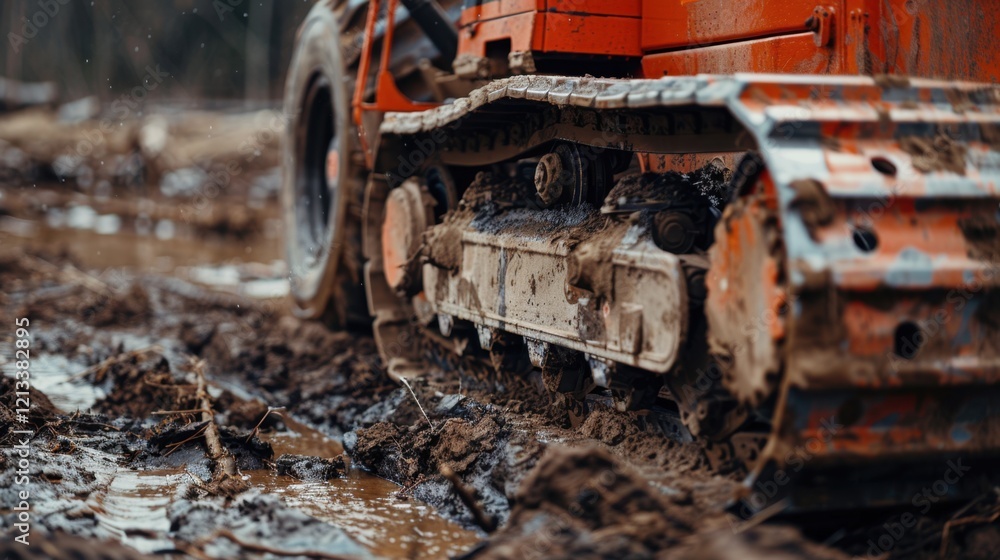Fototapeta premium Earthmover (Excavator): A giant construction vehicle with specialized machinery for efficient digging, lifting, and moving earth, essential for heavy-duty excavation work. 