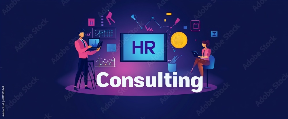HR consulting team working on laptops, data analysis and strategy. HR consulting team working on laptops, data analysis and strategy.