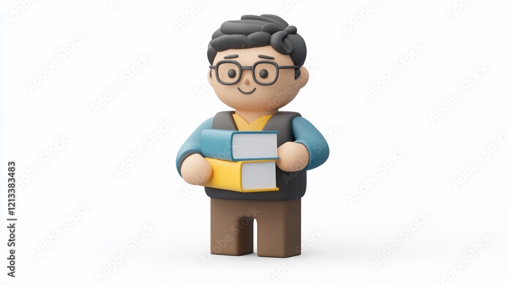 Obraz premium Smiling cartoon boy holding two books.