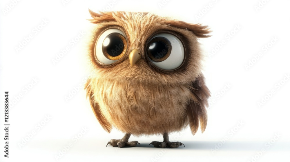 Fototapeta premium Adorable fluffy owl with big eyes.