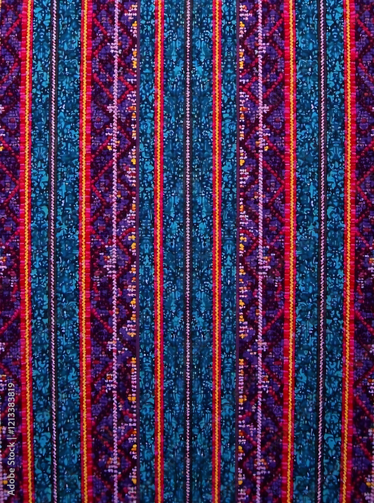Obraz premium Amazing Peruvian Traditional Textile in Purple and Cobalt Tone Vertical Strips a new design.