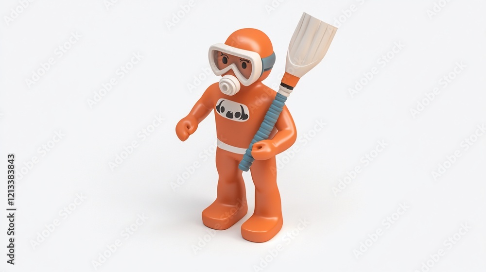 Orange diver toy figure holding snorkel. Orange diver toy figure holding snorkel.