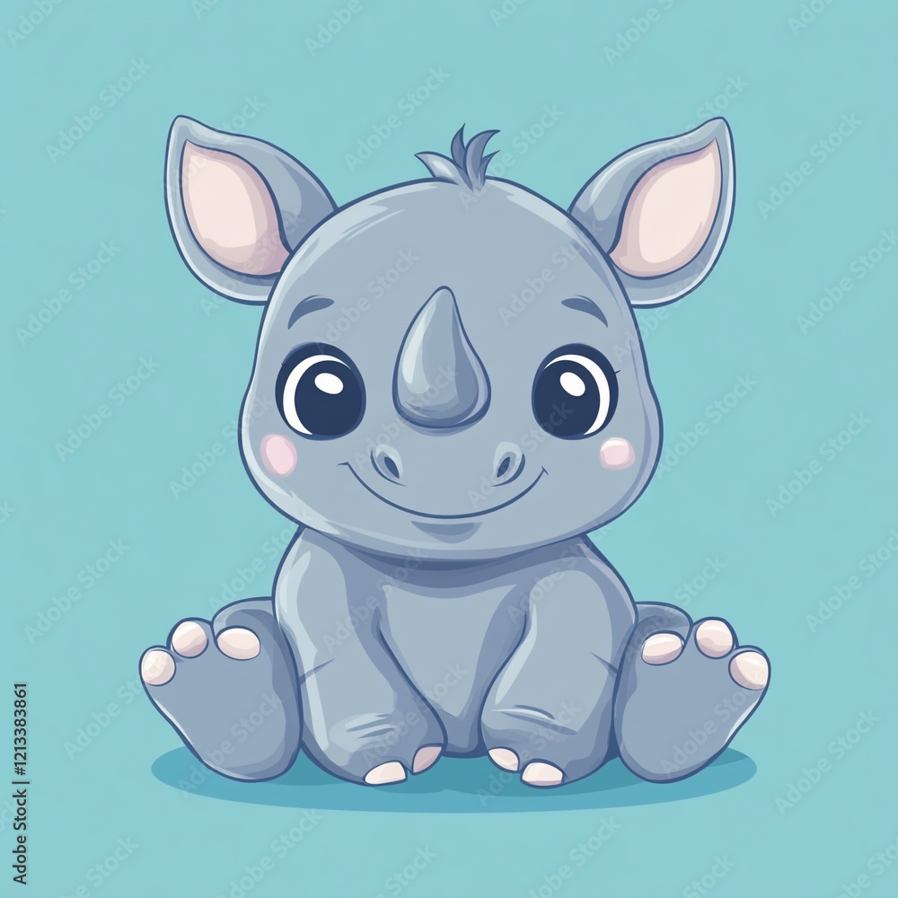 Fototapeta premium Adorable cartoon baby rhino sitting.