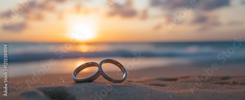 Wallpaper Mural Two wedding rings on beach at sunset. Torontodigital.ca