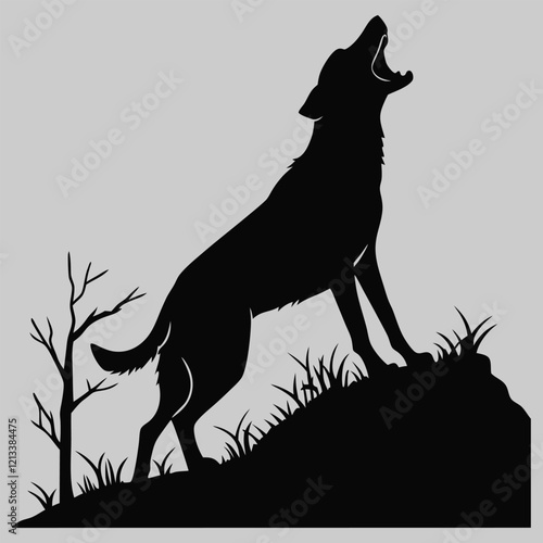 Dog barking at a shadow silhouette vector design art and illustration