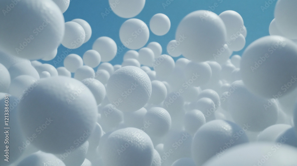 White spheres floating on a blue background. White spheres floating on a blue background.