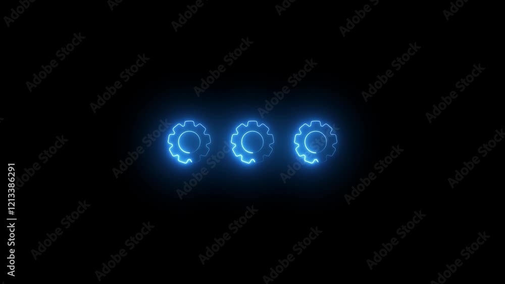 Glowing neon line setting icon with spinning gears icon animated. Settings icon animation on black background. Technology setting icon concept. Glowing neon line setting icon with spinning gears icon animated. Settings icon animation on black background. Technology setting icon concept.
