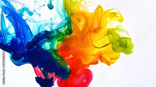 colorful ink swirling in water on white background
