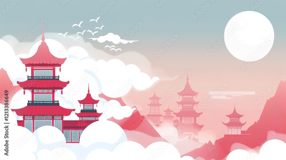 Fototapeta premium Fantasy_landscape_chinese_temple_fantasy_background