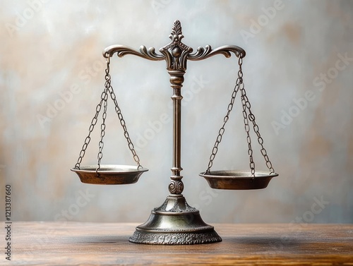 Balance Scale Representing Justice and Fairness on a Minimalist White Background with High Detail and Realistic Textures photo