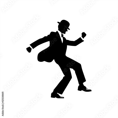man wear suit and bowler hat dancing happy vector