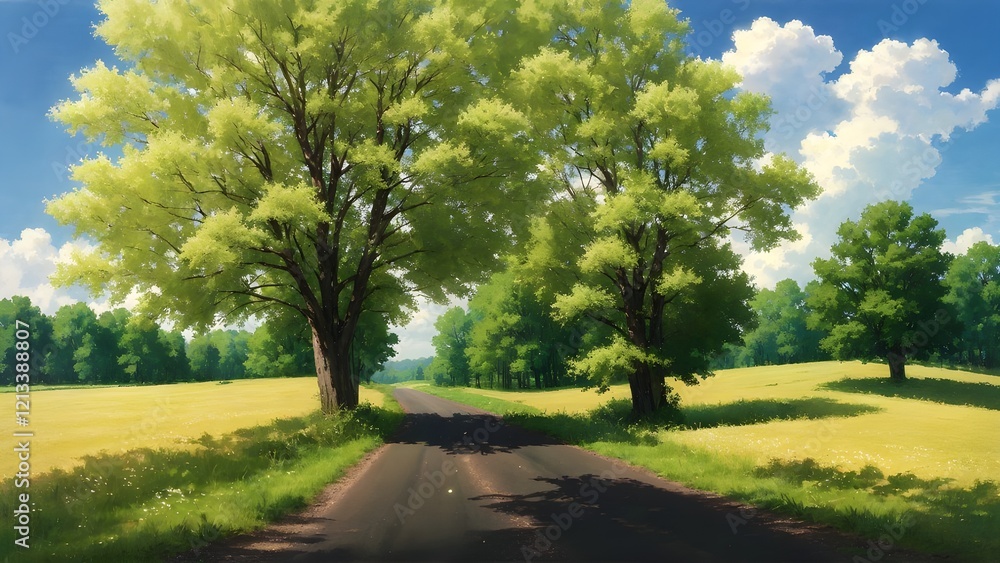 Fototapeta premium Big trees and quiet country streets