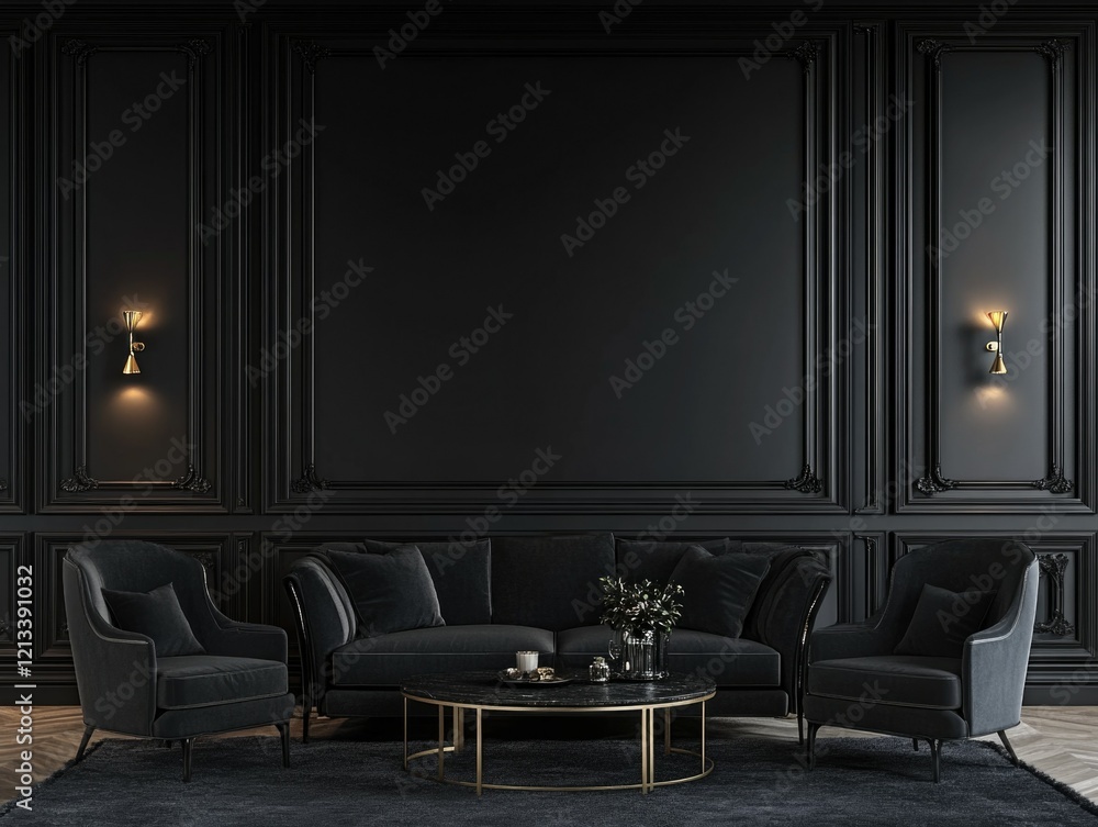 Fototapeta premium Contemporary Living Room with Dark Wallpaper