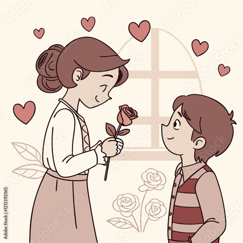 valentine day girl and boy have a rose in hand