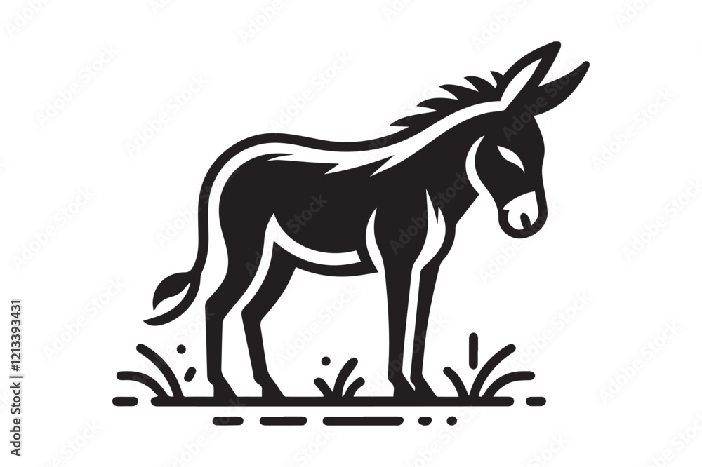 Fototapeta premium Donkey silhouette vector illustration with detailed features