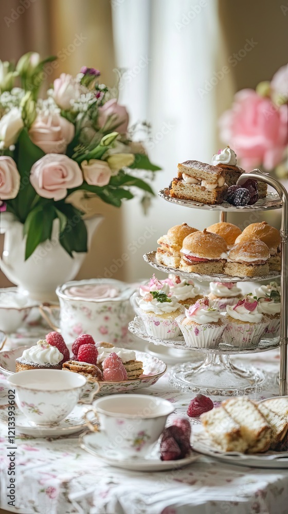 Naklejka premium Elegant Afternoon Tea Party With Delicate Pastries