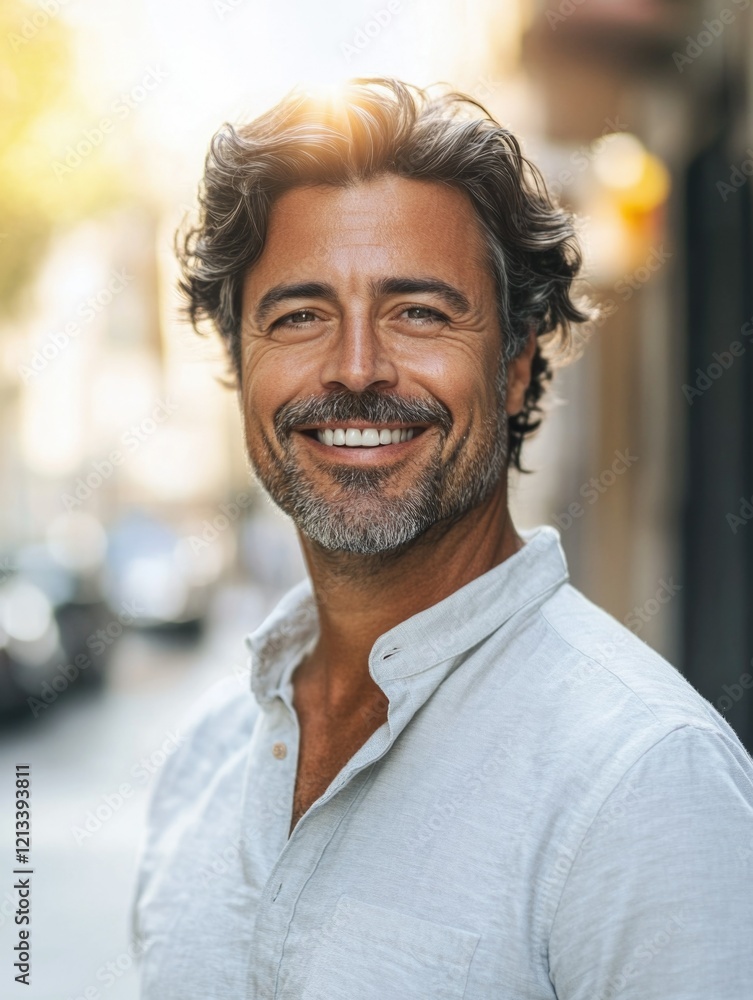 Fototapeta premium Smiling Man with Beard - Urban Setting