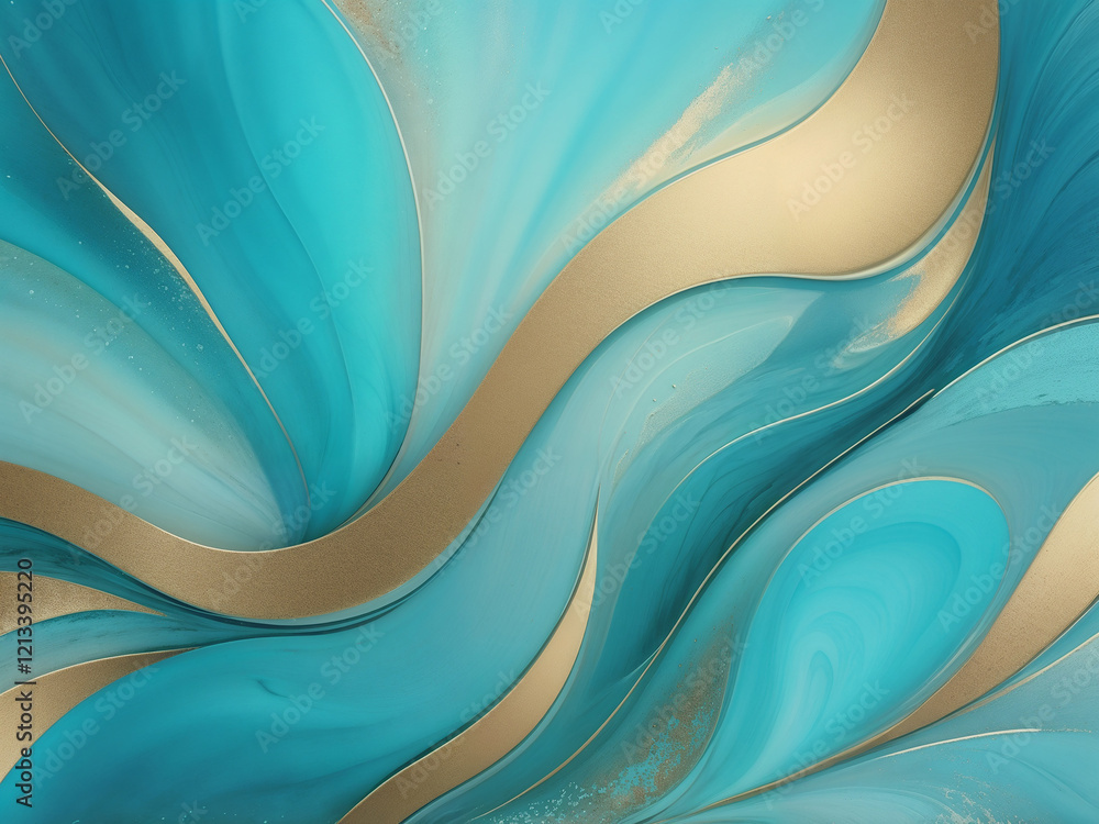 Fototapeta premium Abstract Pastel turquoise, gold background illustration with iridescent highlights with winter mood. Stylish, festive and joyous mood of the composition