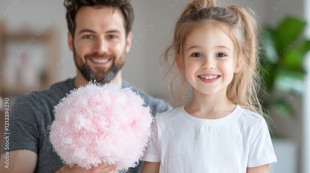Happy father and daughter with cotton candy Happy father and daughter with cotton candy