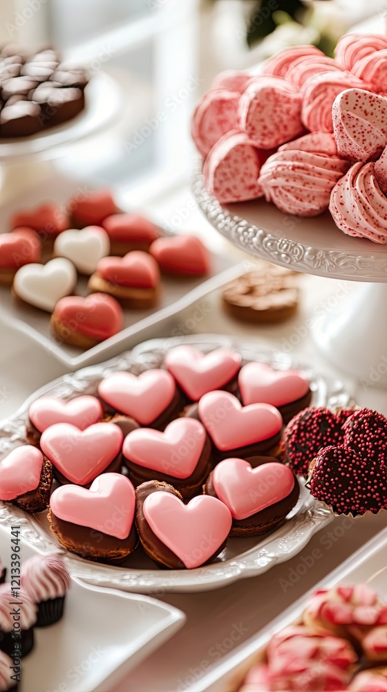 Assorted Heart Shaped Cakes And Pink Marshmallows Displayed Assorted Heart Shaped Cakes And Pink Marshmallows Displayed