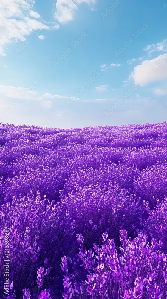 Naklejka premium Vibrant Purple Lavender Field Under a Sunny Sky