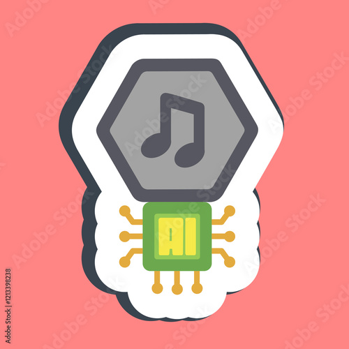 Sticker ai music sound. Artificial intelligence elements.