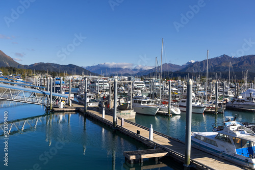 Many boats and Yachts at Harbor in Seward, Alaska. photo