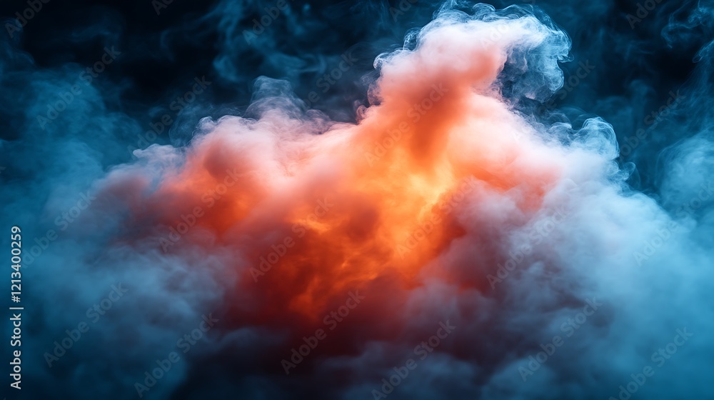 Abstract swirling smoke cloud with orange and blue hues Abstract swirling smoke cloud with orange and blue hues