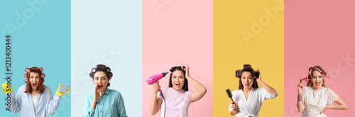 Set of different women in h...