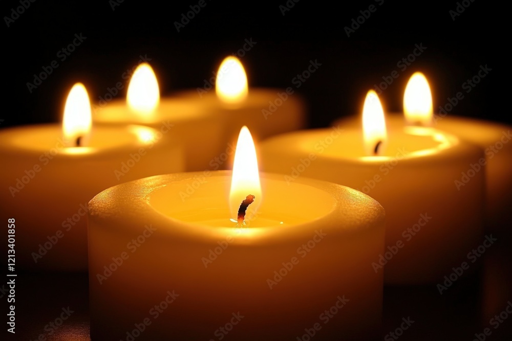Lit candles in dark room; peaceful ambiance, remembrance; stock photo for sympathy cards. Lit candles in dark room; peaceful ambiance, remembrance; stock photo for sympathy cards.