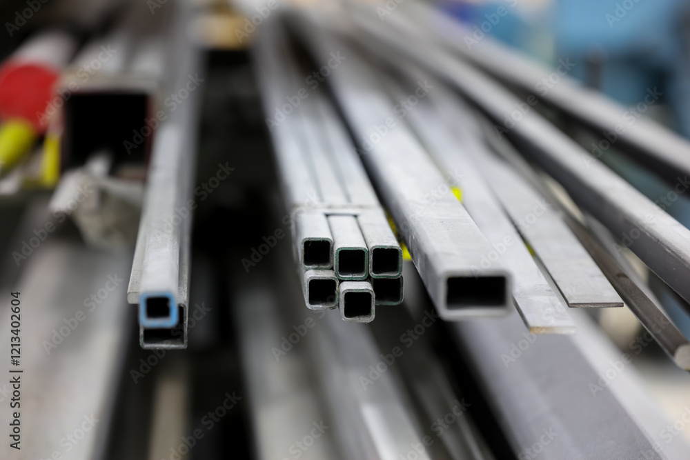 Close up shot of color coded metal tubes for raw material of building construction. Close up shot of color coded metal tubes for raw material of building construction.