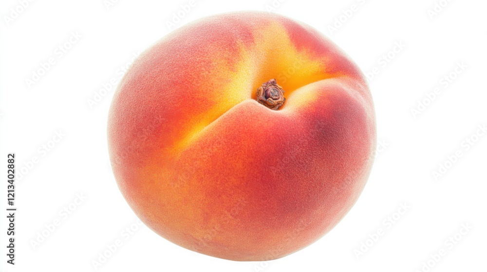 A ripe succulent peach with velvety skin, Its golden hue glowing under the soft light, Set against an isolated white background to highlight its natural sweetness A ripe succulent peach with velvety skin, Its golden hue glowing under the soft light, Set against an isolated white background to highlight its natural sweetness
