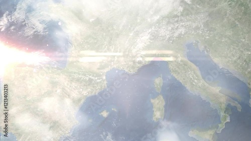 Earth zoom in from space and focus on Marseille, France. Background for travel blog or intro. Satellite view. 3D style animation. Images from NASA.