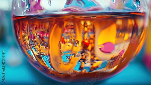 Abstract Liquid Reflections in Glass Displaying Vivid Colors