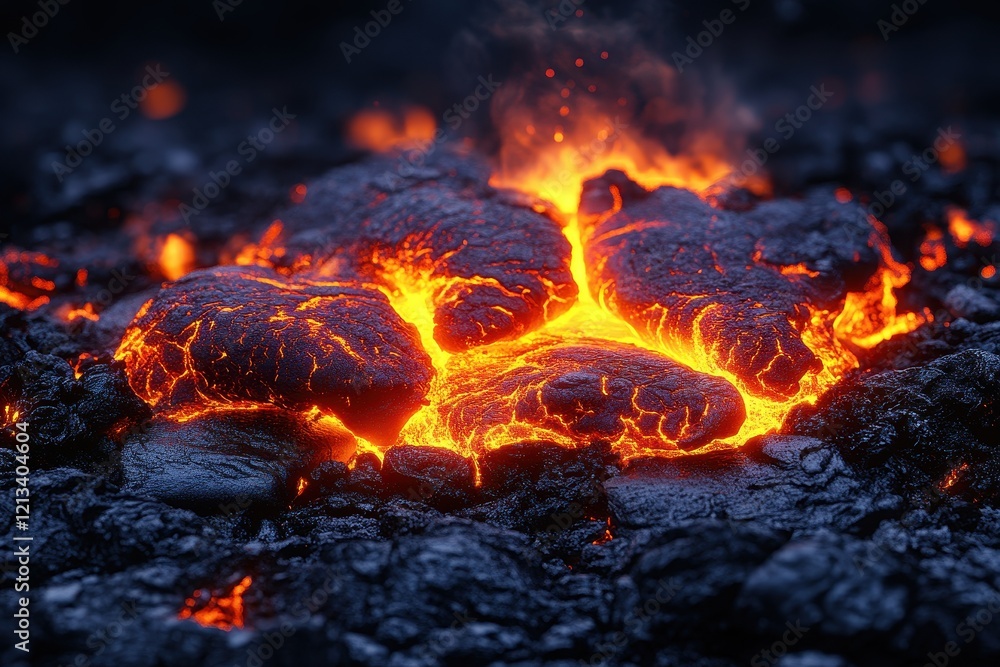 Close-Up View of Lava Flowing Across the Ground Close-Up View of Lava Flowing Across the Ground
