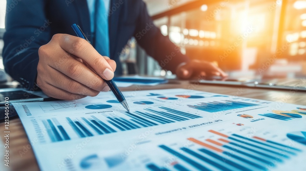Data Driven Decisions: A close-up shot of a businessman's hand pointing at a graph, symbolizing data-driven decision making in a modern business setting. Data Driven Decisions: A close-up shot of a businessman's hand pointing at a graph, symbolizing data-driven decision making in a modern business setting.