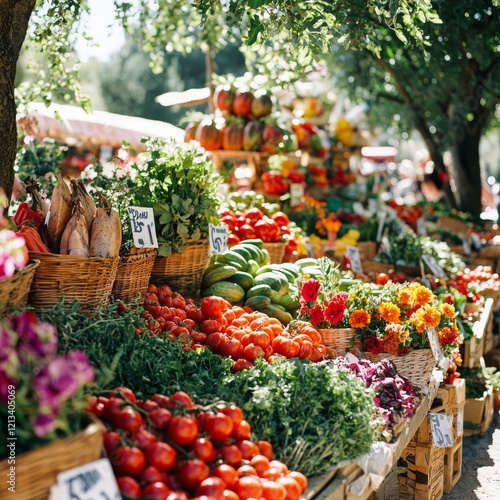 Colorful Market Stall in Provence with Fresh Produce photo