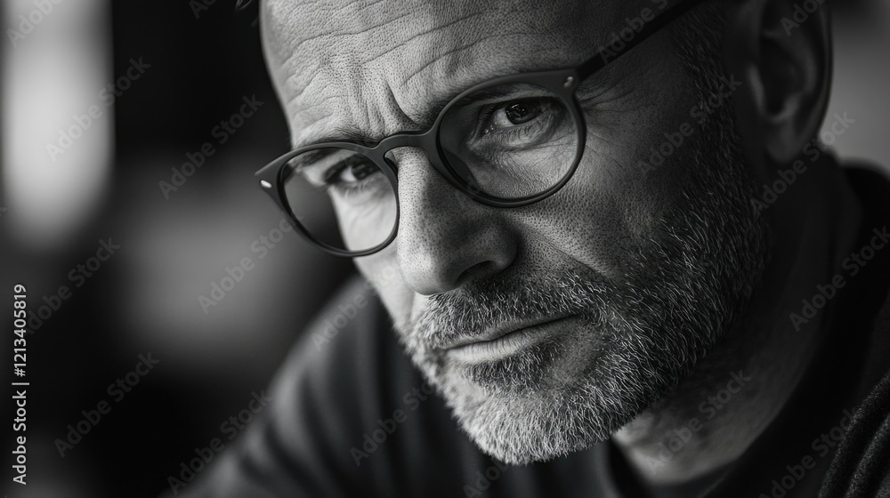 Introspective Beard Man with Glasses and Shirt Collar Introspective Beard Man with Glasses and Shirt Collar