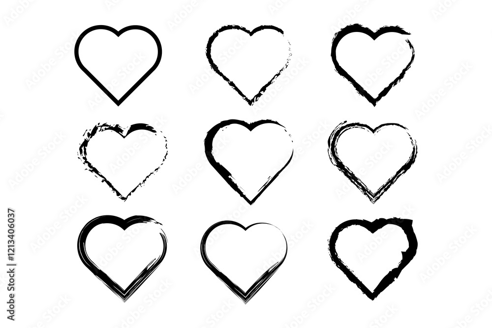 set of heart icons vector grungy stroke different shape hearts collection set of heart icons vector grungy stroke different shape hearts collection