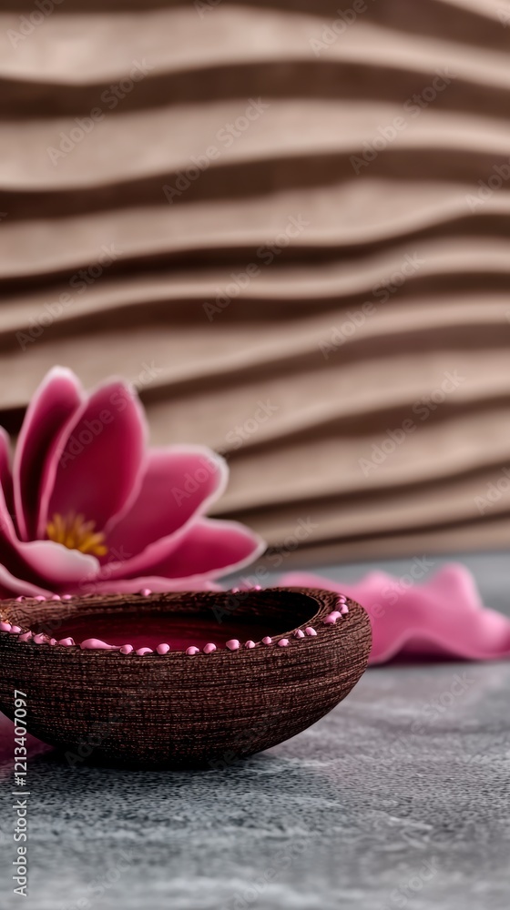 Serene Spa Still Life Pink Flower Brown Bowl Relaxing Texture Serene Spa Still Life Pink Flower Brown Bowl Relaxing Texture