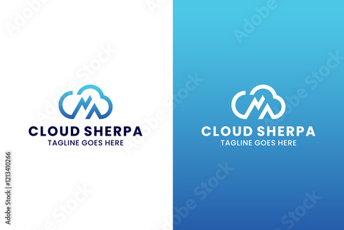 Cloud and Mountain Logo Design, Sherpa cloud Logo, Cloud with Arrow Finance Logo Design