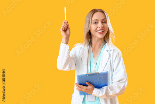 Female doctor with clipboar...