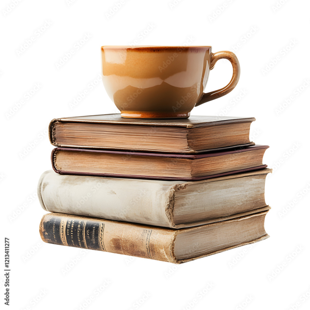 Stack of Books with a Steaming Cup of Tea on transparent background Stack of Books with a Steaming Cup of Tea on transparent background