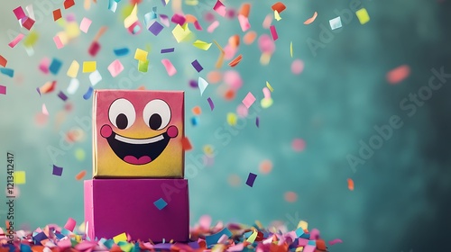 Playful Jack-in-the-Box with colorful confetti raining down on April Fool's Day